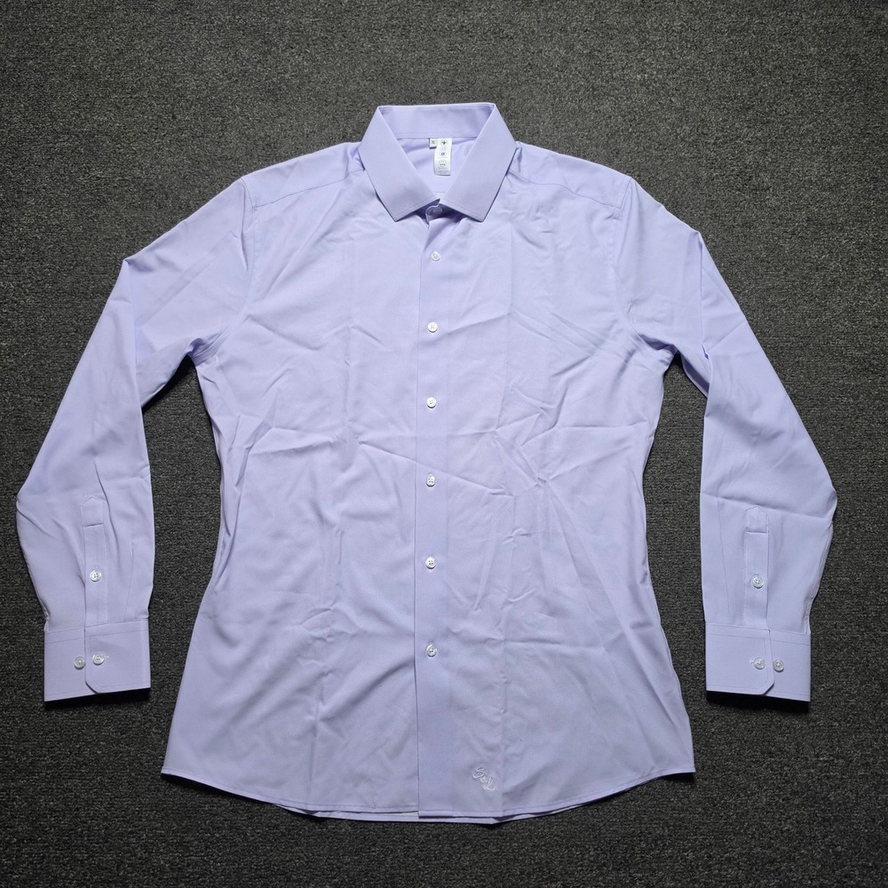 State & Liberty Dress Shirt Purple Mens XL Athletic Fit Stretch Geometric Print